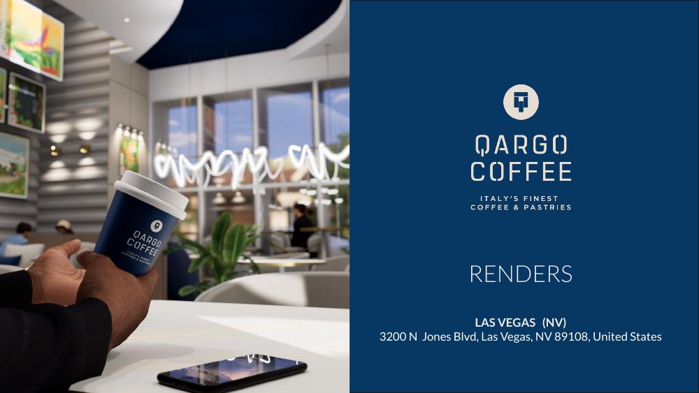 Qargo Coffee branded cup in store interior